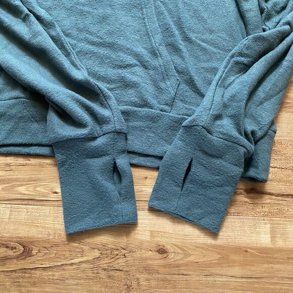 ZYIA Active L Pine Green Slouchy Short Boyfriend Knit Hoodie Lounge Soft Comfy - Picture 6 of 15